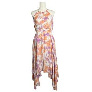 Promesa Tie Dye Maxi Dress Womens Large Multicolor Halter Hi Low Boho Beach